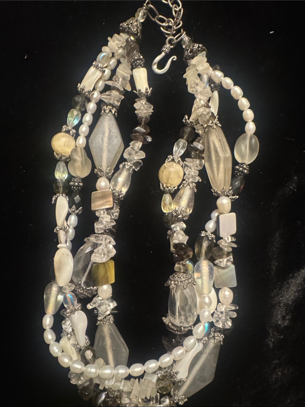 Maya Evangelista 10”Multi-Strand White and Pearl Beaded Necklace - Women Jewelry